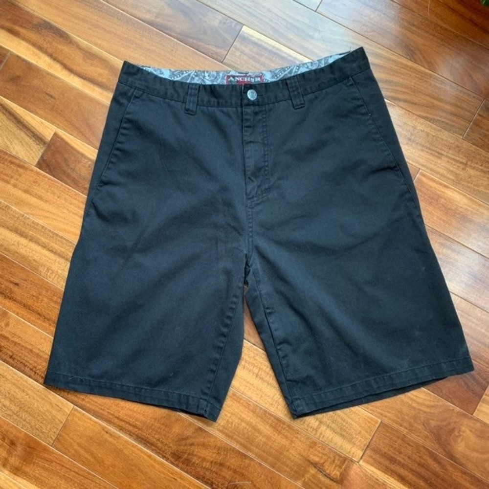 Anchor Blue High Roller Flat front Black Shorts secret pocket casino men's 36